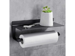 Porta Servilletas de Cocina Sin Taladrar Montado En Pared Aluminio Antirroto Con Estante Espacioso Dispensador de Toallas Negro