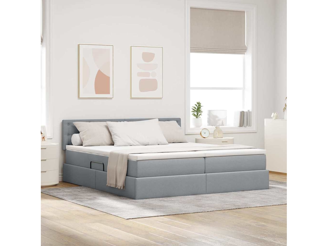 Vidaxl Cama Com Armazenamento Com Colchão Cinzento-claro 200 X 200 Cm