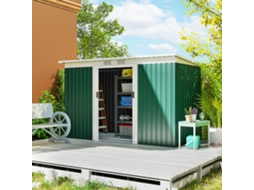 Casetta Da Giardino Porta Utensili In Lamiera Di Acciaio Con Porte Scorrevoli, 280x130x172cm, Verde Scuro