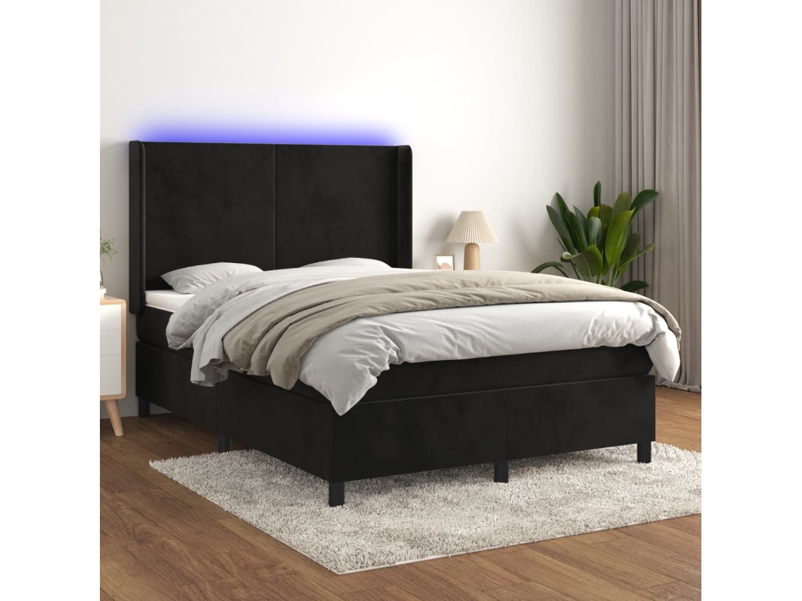 Vidaxl Cama Box Spring C/ Colchão/led 140x200 Cm Veludo Preto