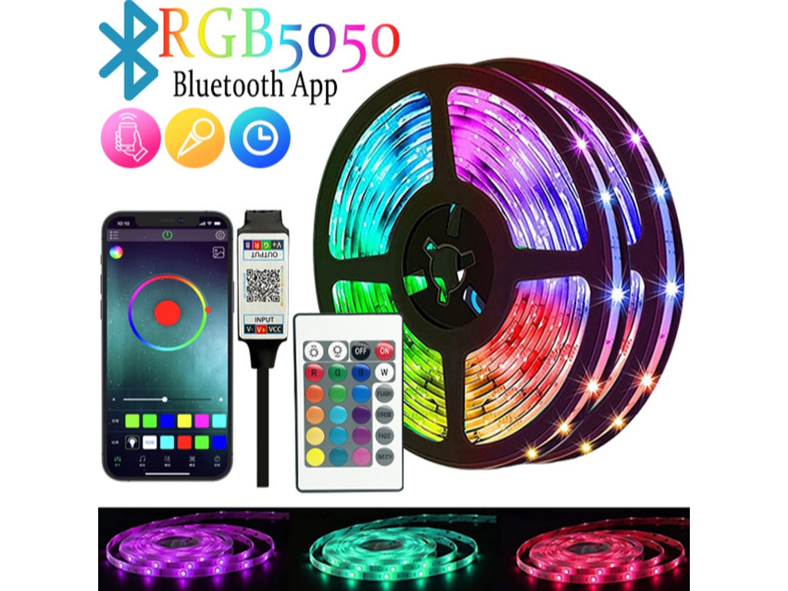 Fita Led, 3 M, Rgb, Comando Remoto, Bluetooth, App, Para Decoração De Móveis, Televisão, Prateleiras E Ambientes Internos