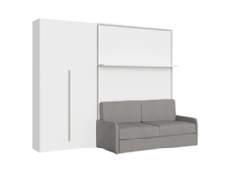 Versia Sofà 140 Cama Francesa Dobrável Vertical Com Sofá, Prateleira E Guarda-roupa Esquerdo Com 2 Portas Branco