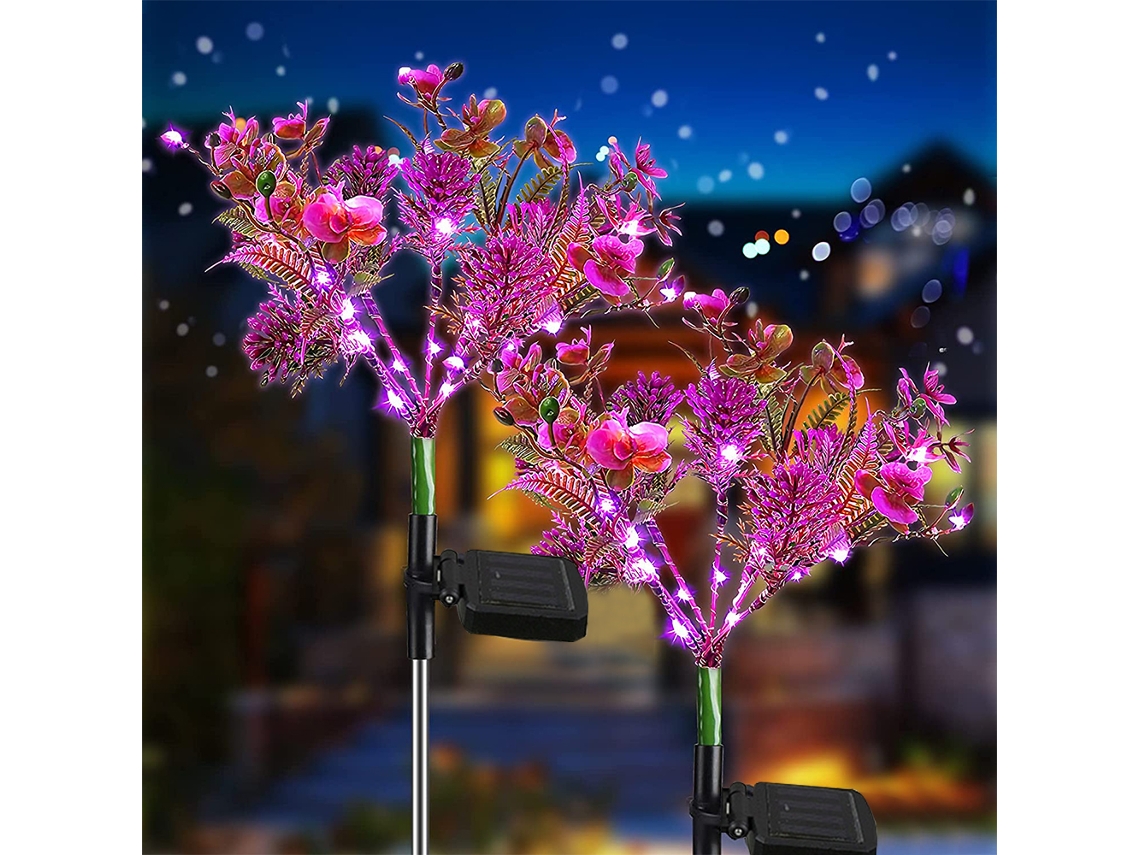 Lâmpadas Solares Decorativas Para Jardim Externo, Pacote Com 2 Flores De Phalaenopsis Solares, Design De Luz Aquaforge