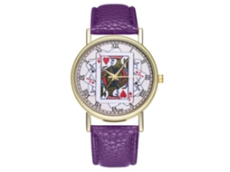Reloj De Cuarzo Para Muñeca Con Dial De Cartas Y Correa De Cuero Unisex (morado)