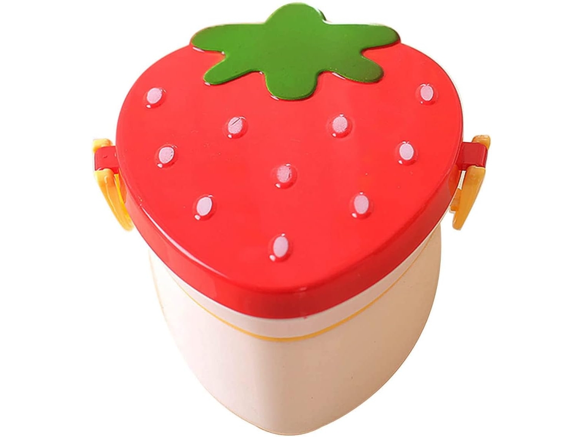 Lancheira Dupla Em Formato De Morango Com Talheres Inclusos, Na Cor Vermelha, Ideal Para Crianças Pequenas, Perfeita