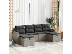 Vidaxl 6 Pcs Conjunto Sofás De Jardim Com Almofadões Vime Cinzento