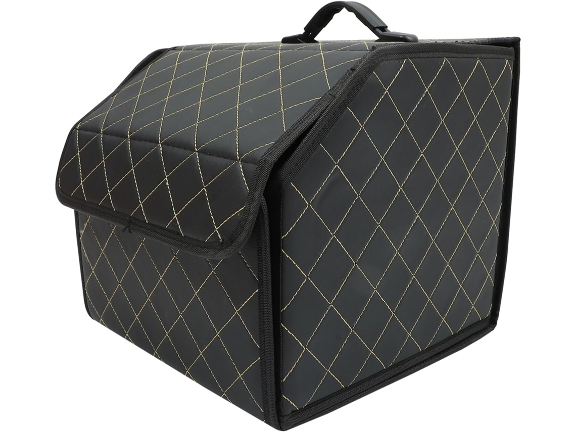Organizador duplo em couro para porta-bolsas de carro com fecho de velcro.