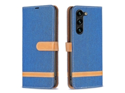 Capa De Celular Samsung Galaxy S23+ 5g Em Couro Com Textura Jeans E Blocos De Cores