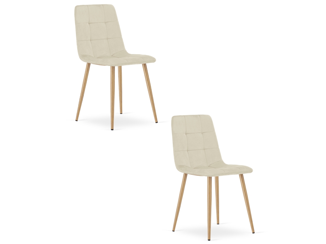 Cadeira De Jantar Conjunto De 2 Peças Pyra Assento Bege Claro, Pés Na Cor Madeira, Assento De Veludo, Assento Ergonômico
