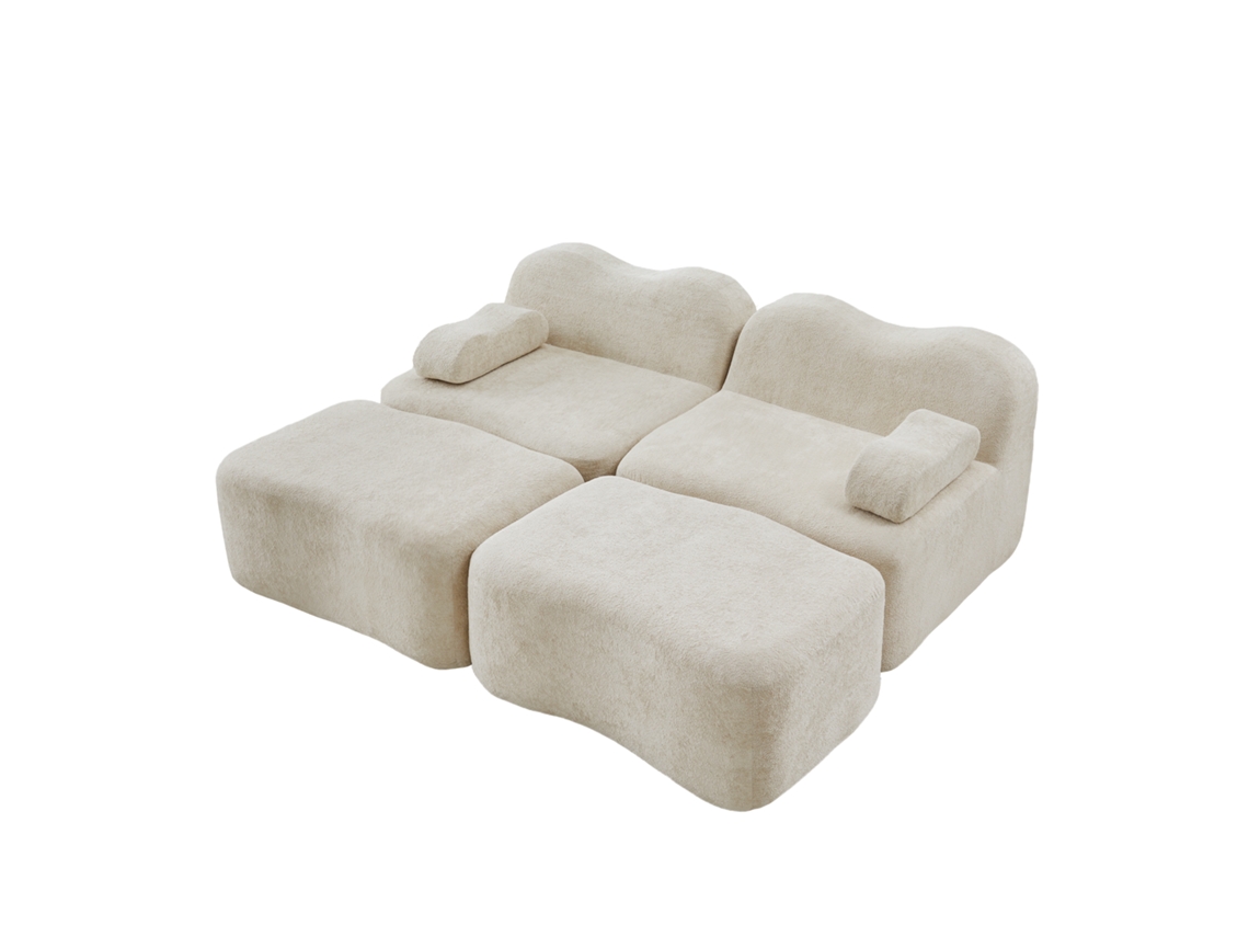 Sofá Modular 2 Lugares com 2 Otomanas, Sofá Sem Ossos em Espuma Densa 32d, Almofadas de Braço Móveis, Design Antiderrapante, Bege ORBITRA COMMERCE