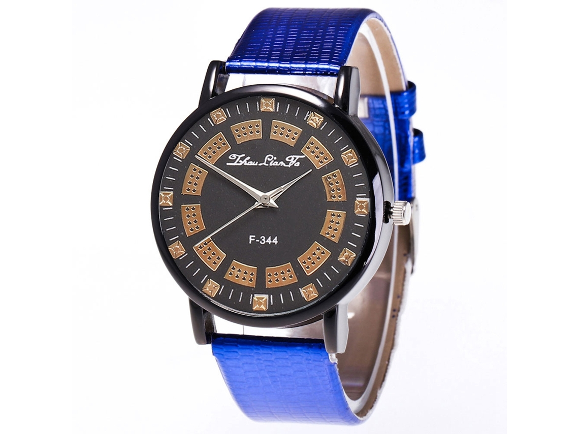 Relógio de Pareja de Quartzo com Pulseira de Couro Pu Estilo Simples em Azul