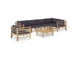 Vidaxl 7 Pcs Conj. Lounge Jardim Em Bambu C/ Almofadões Cinza-escuro