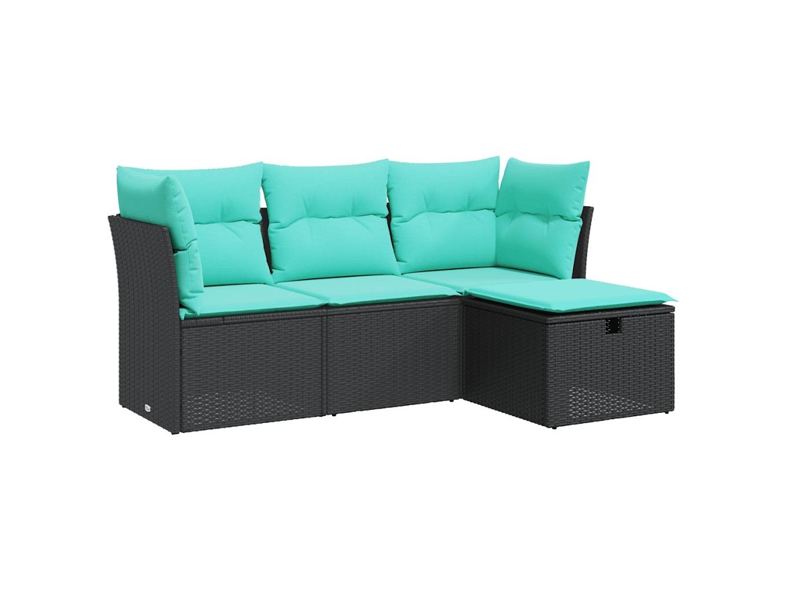 Conjunto de 4 Sofás para Jardim com Almofadões Vime Pe Preto MAISON EXCLUSIVE (4 pcs)