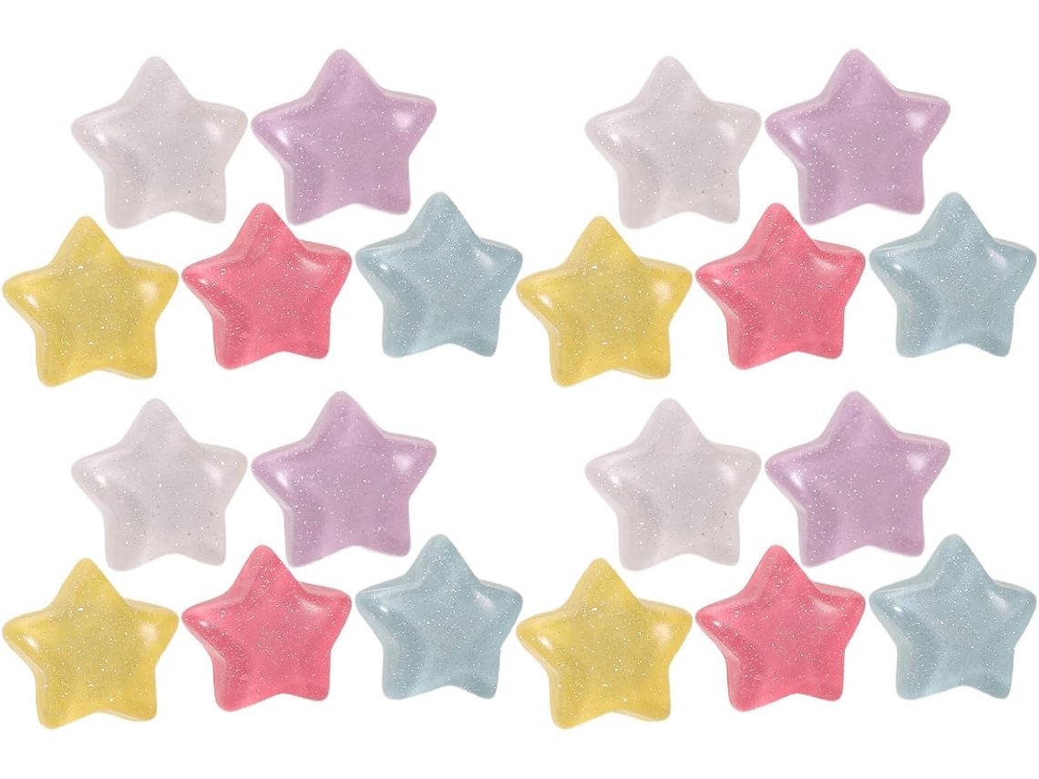 20 Alfinetes De Pressão Estrela Com Glitter Roxo, Caixa Compacta