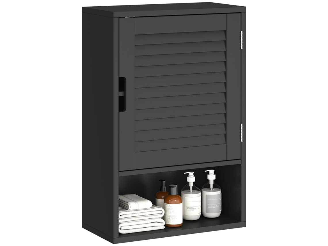 Armadietto da Bagno a parete Nero 40x20x60 cm com ripiano regulável e anta amortizada BTFORUS