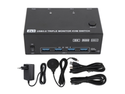 Switch Kvm Hd 8k 60hz Para 2 Computadores, 3 Monitores, 4 Portas Usb 3.0, Displayport, Plugue Eu