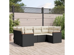 Vidaxl 6 Pcs Conjunto Sofás De Jardim C/ Almofadões Vime Pe Preto
