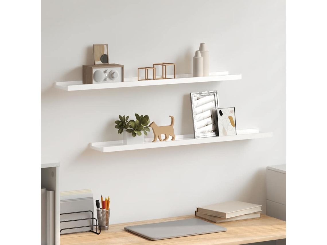 Vidaxl Prateleiras De Parede 2 Pcs 80x9x3 Cm Branco Brilhante