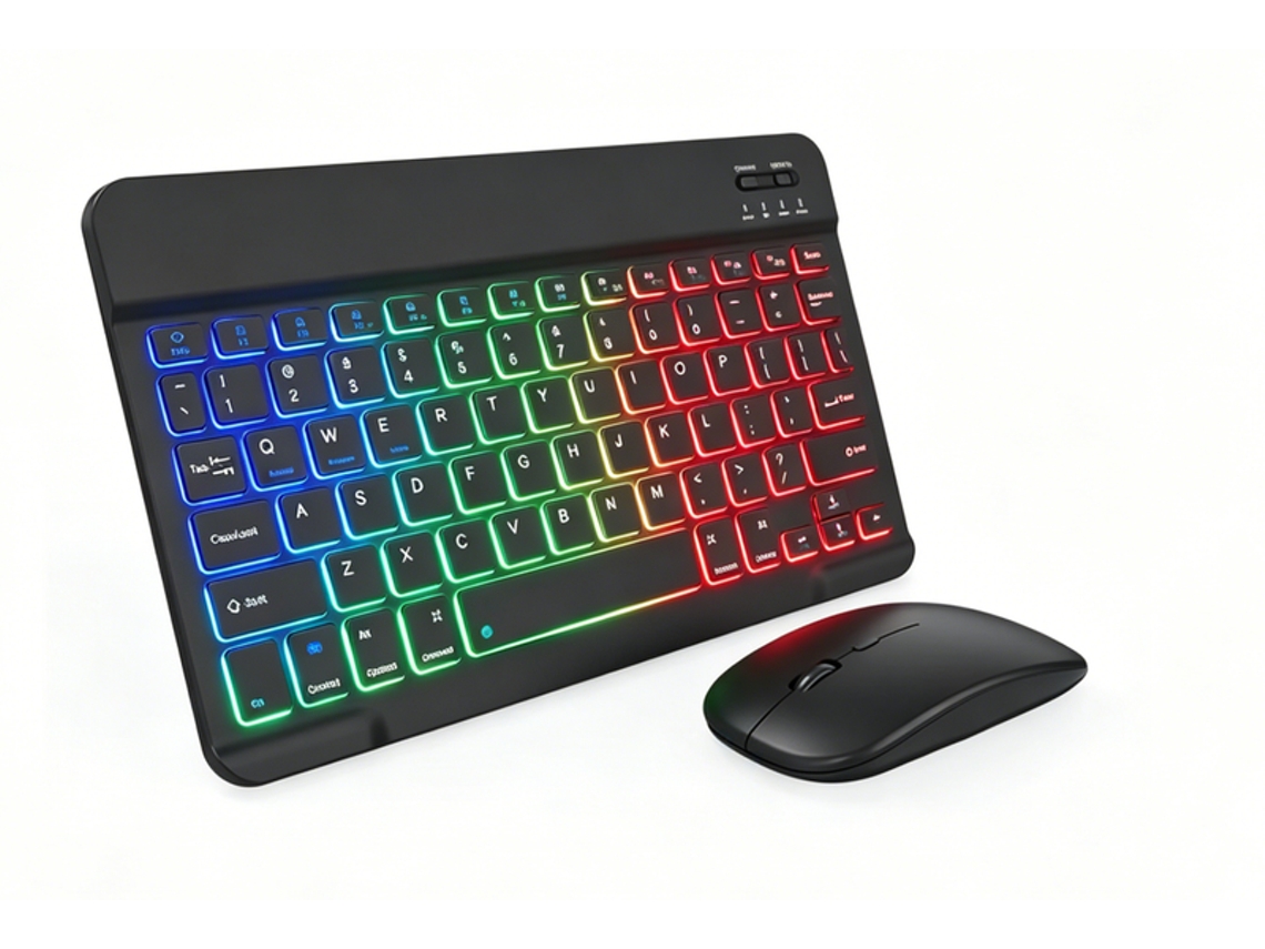 Kit Teclado 10 polegadas preto retroiluminação 3 cores + Mouse duplo modo, recarregável para iPad e tablet YANYXR