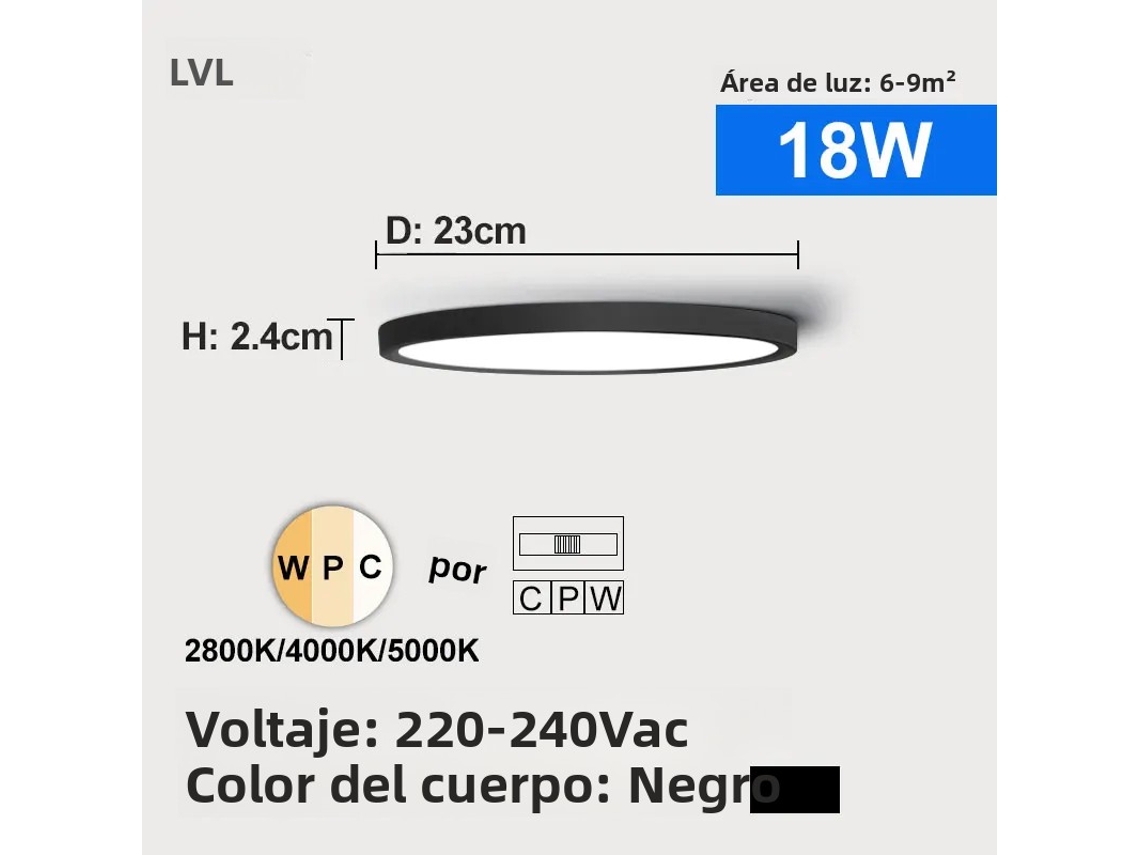 Luminária de Teto Led Moderna com Padrão de Madeira Dourada. MDUG (preta, 18w)