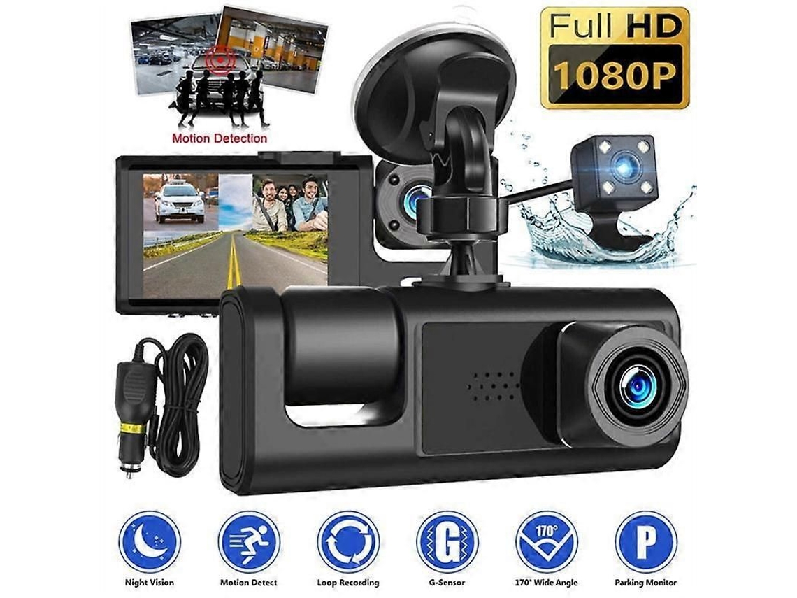 Dashcam Tripla Com Tela De 2 Polegadas, Gravação 1080p, Para Carros, Táxis E Uso Diário, Com Câmera Traseira