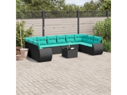 Vidaxl Conjunto De Sofá De Jardim Com 11 Peças E Almofadas Em Rattan Sintético Preto