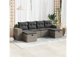 Vidaxl 6 Pcs Conjunto Sofás De Jardim Com Almofadões Vime Cinzento