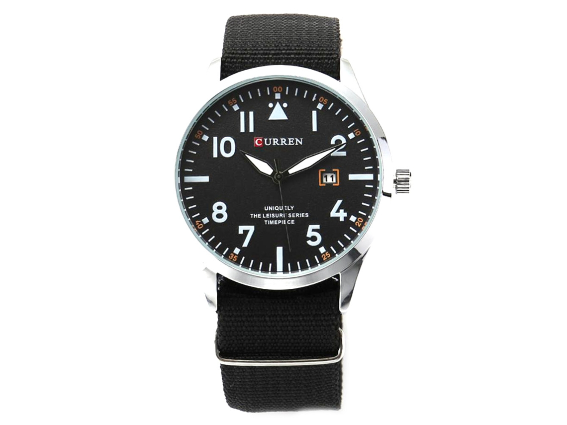 Reloj Deportivo De Cuarzo Para Hombre Con Correa De Lona Impermeable Y Calendario Blanco Negro