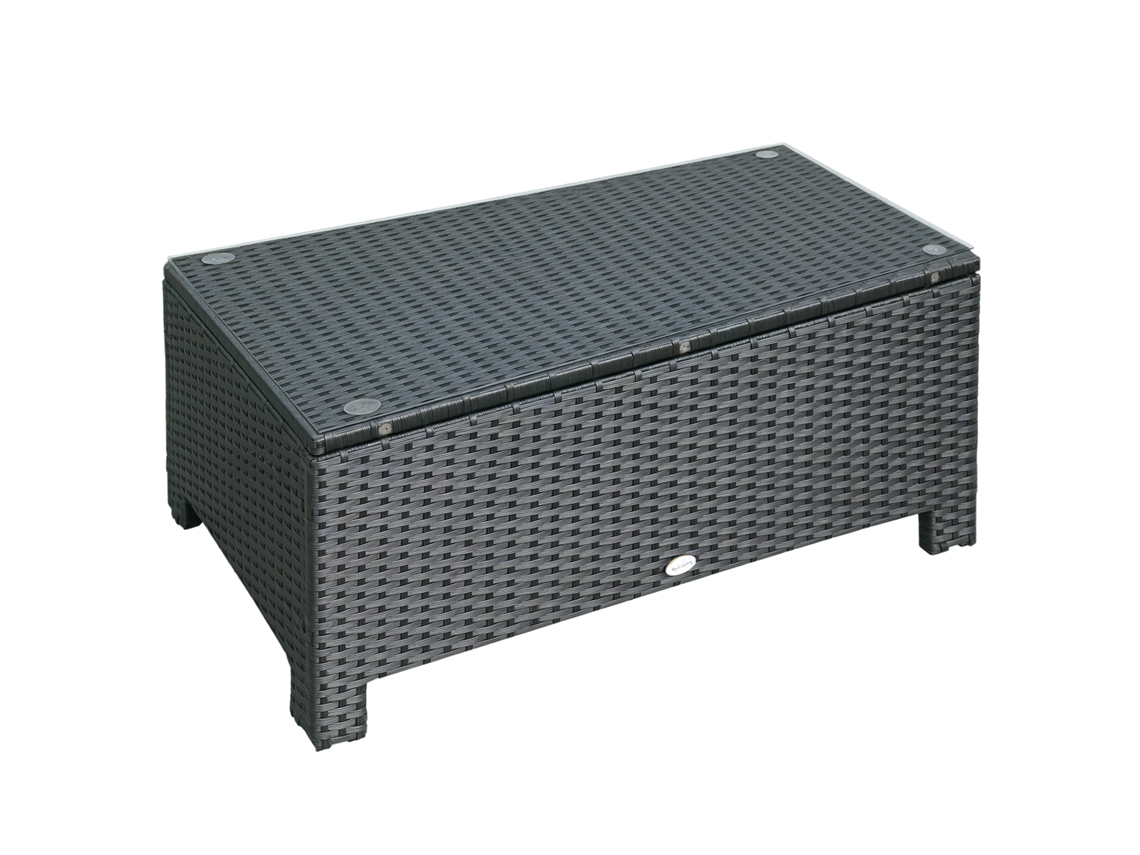MESA de centro de vidro temperado de 5mm, rattan, tecido, até 50kg, 85x50x39cm preto S/MARCA