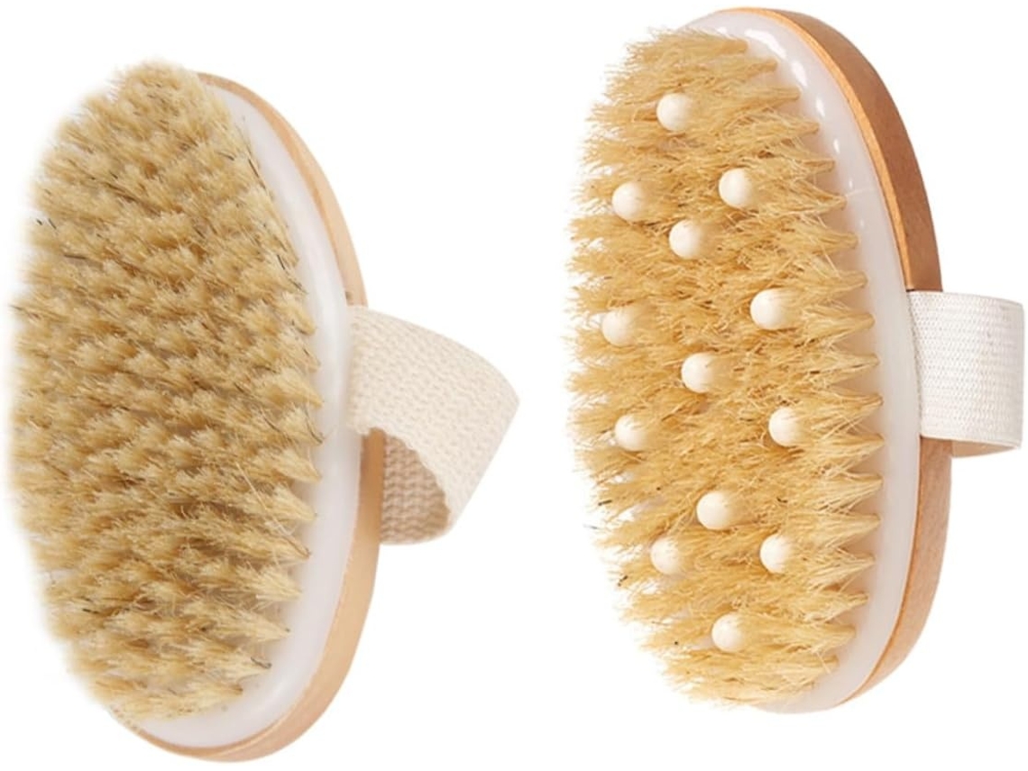 Lurelia Pack De 2 Escovas De Massagem Corporal Para Banho Diário, Cabo De Madeira, Massagem Suave E Limpeza Profunda