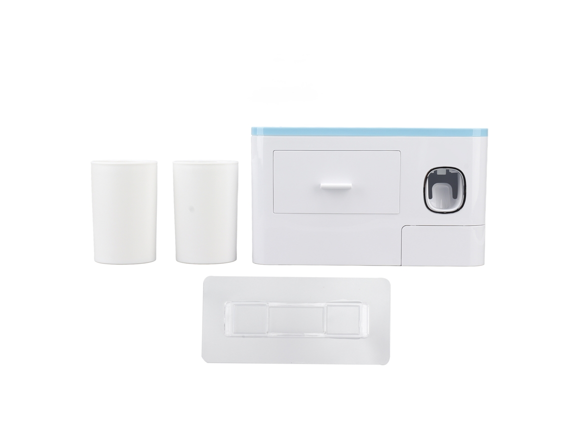 Dispenser Parede Pasta Dentes com 2 Copos Azul