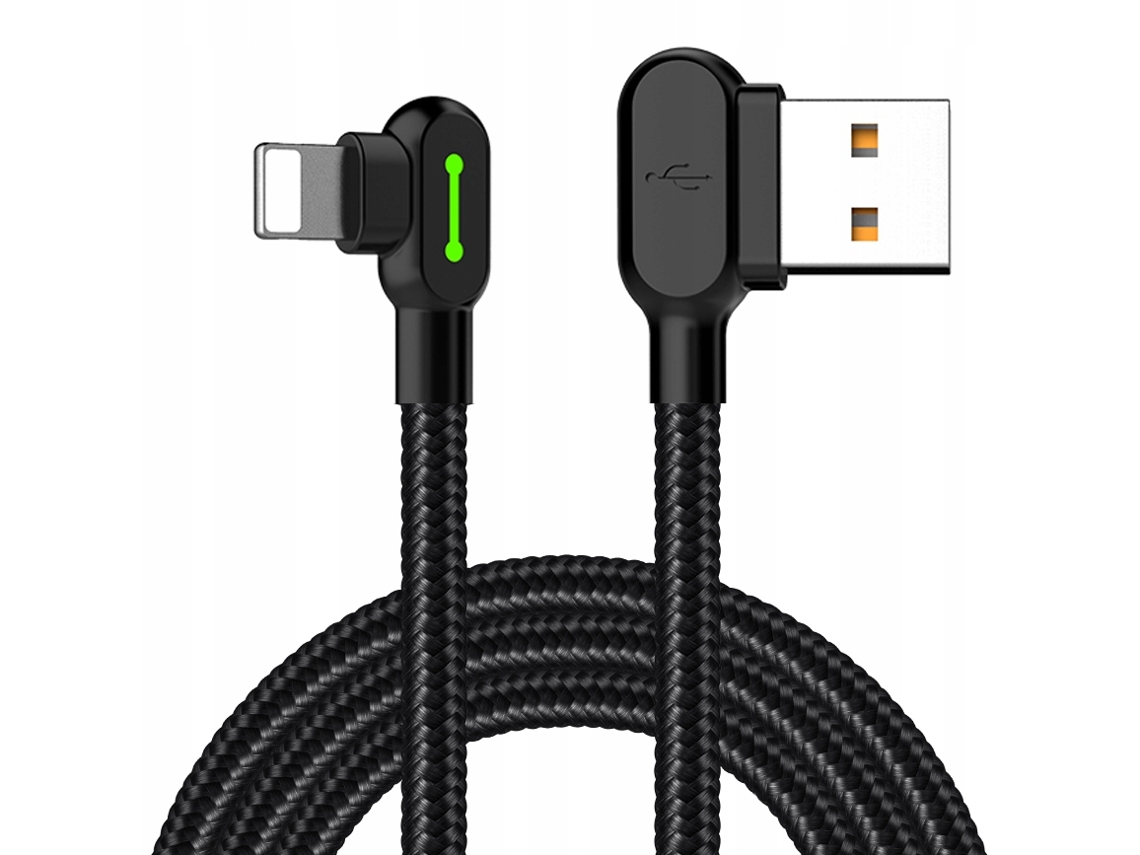 Cabo Lightning bidirecional de 90° com LED Mcdodo de 2 m para iPhone 11, 12, 13 e 14