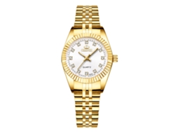 Relógio de pulso feminino clássico analógico de quartzo com pulseira de aço inoxidável (branco)