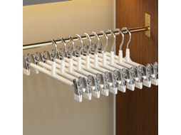 Cabide para calças branco com clipes, resistente e compacto, pacote com 10