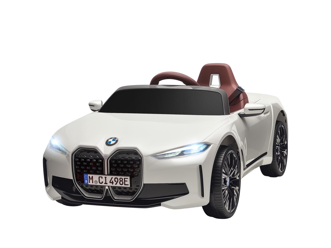 Carro Elétrico Para Crianças Bmw I4 12v Com Controlo Remoto Música Mp3 Ecrã Luzes E Cinto De Segurança 115x67x45 Cm Branco