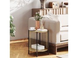 Mesa Redonda Boêmia, 2 Andares, Prateleira, Estrutura de Aço, 43,5x43,5x51 Cm, Madeira e Preto S/MARCA