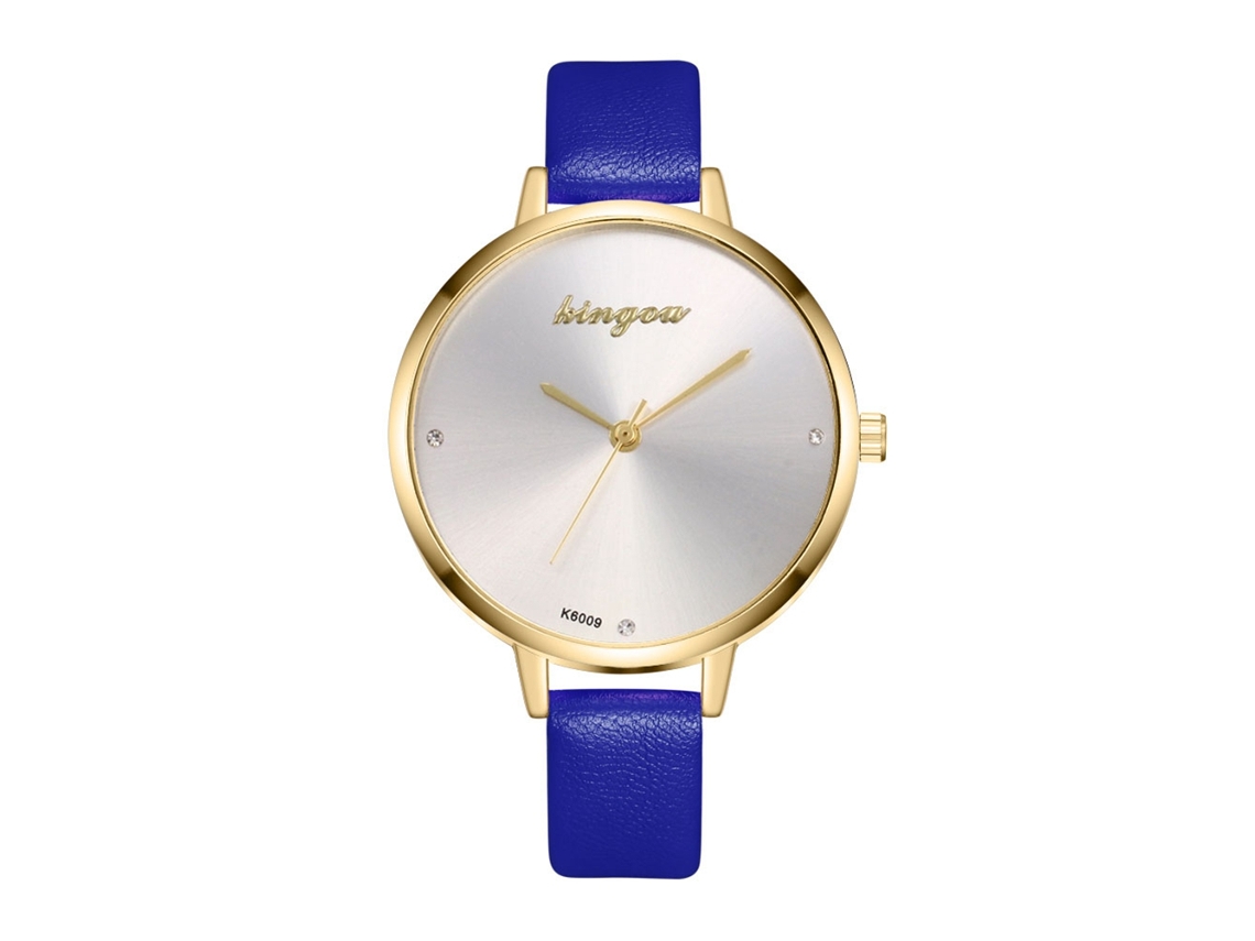 Relógio de Pulso Feminino Analógico Quartzo com Pulseira Pu Clássico Simples Azul