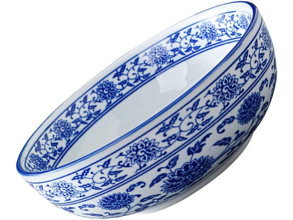 Tigela Ramen Cerâmica Branca Delicada Estilo Chinês Buffets Doméstico Azul Peça Uso GOKOCO