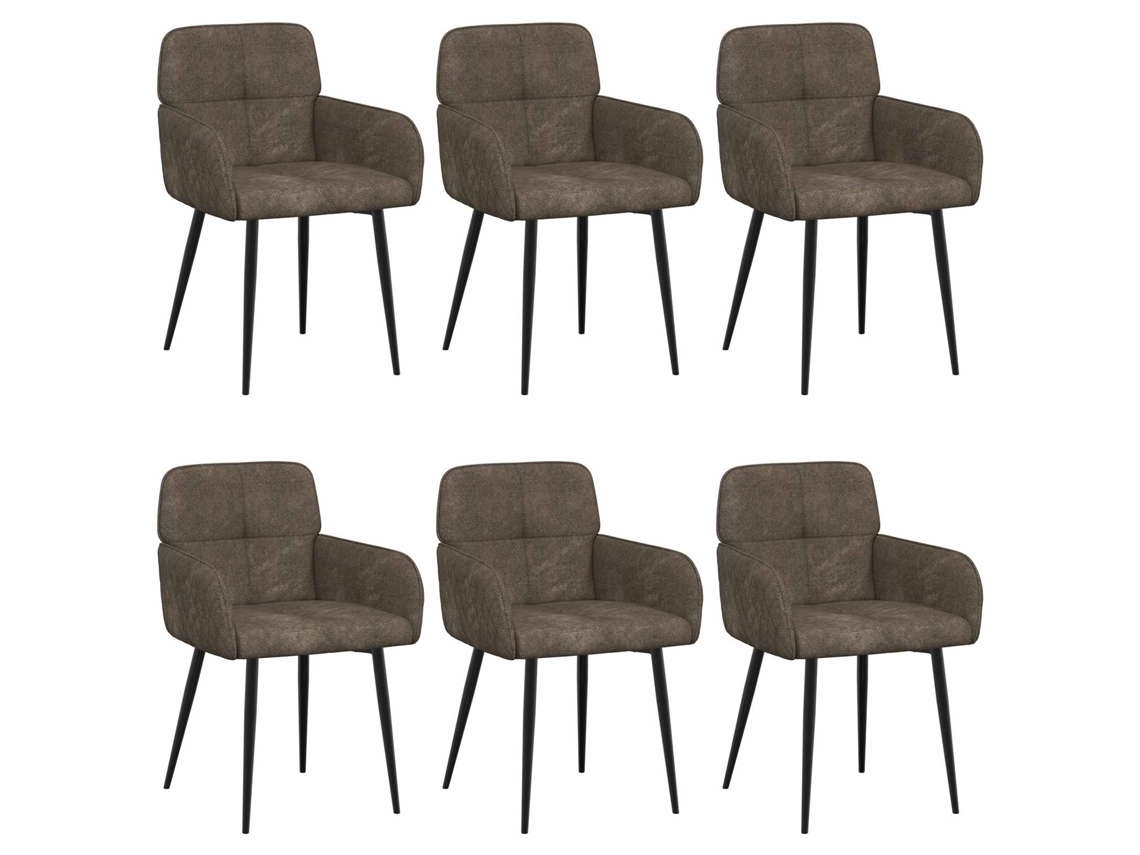 Conjunto 6 Cadeiras De Jantar Vidaxl Cinzento Escuro Camurça Sintética (59 X 56,5 X 85 Cm)