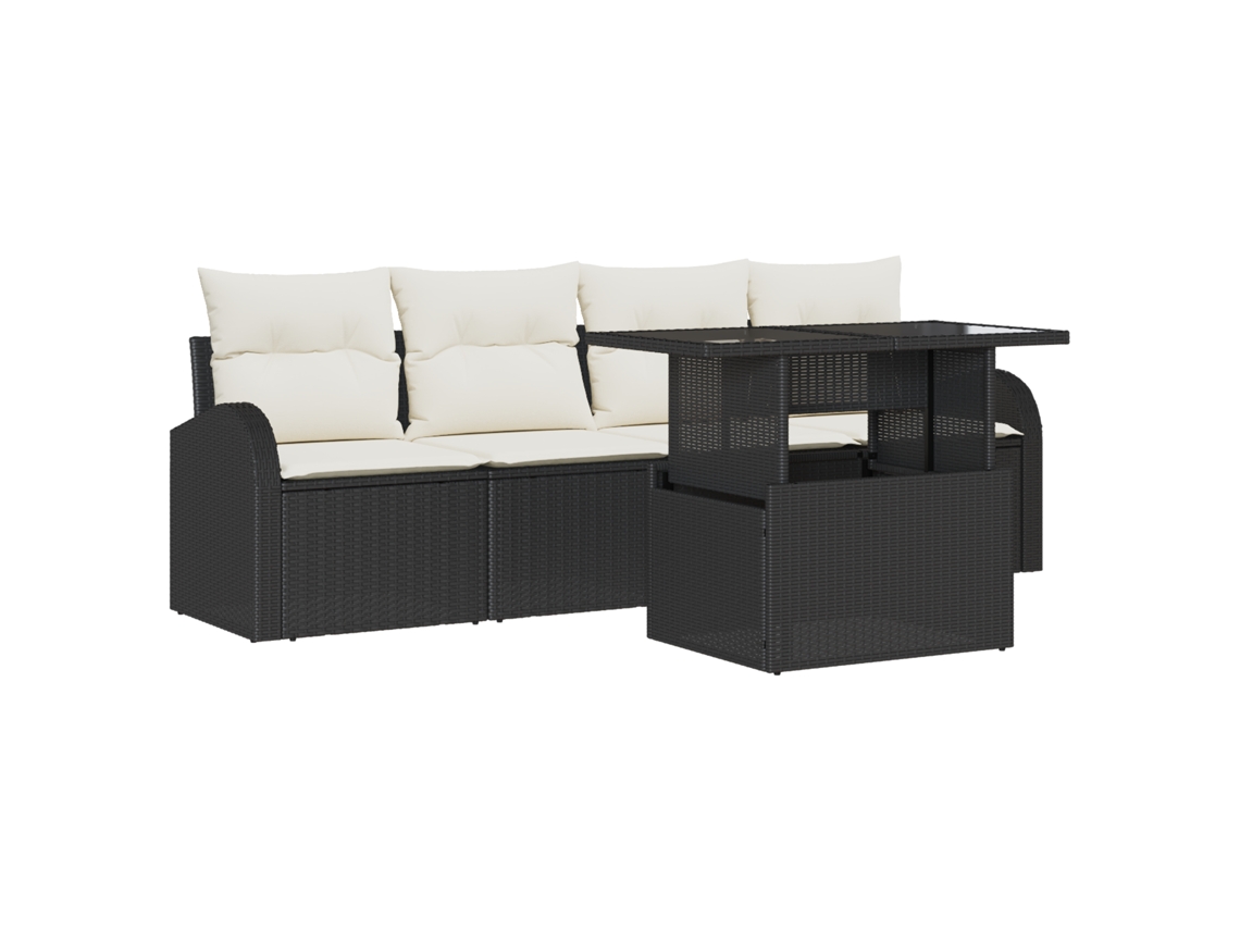 Conjunto 5 Conjunto De Sofá De Jardim Vidaxl Preto Vime Pe (234 X 177 X 85 Cm)