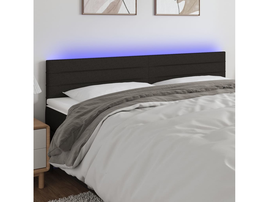 Vidaxl Cabeceira De Cama C/ Luzes Led Tecido 200x5x78/88 Cm Preto
