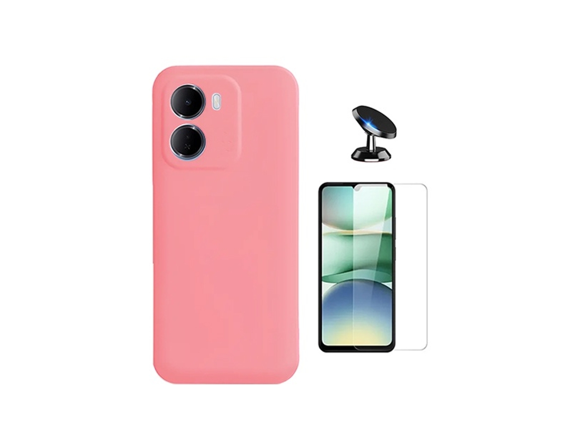 Kit Vidro Temperado Cleargorilasglass Capa Proteção Silicone Suporte De Carro Gift4me Para Xiaomi Redmi 15a - Rosa