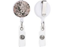 Chaveiro Retrátil Com Clipe Tipo Jacaré Crachá De Identificação, Com Estampa Floral Verde E Branca, Ideal