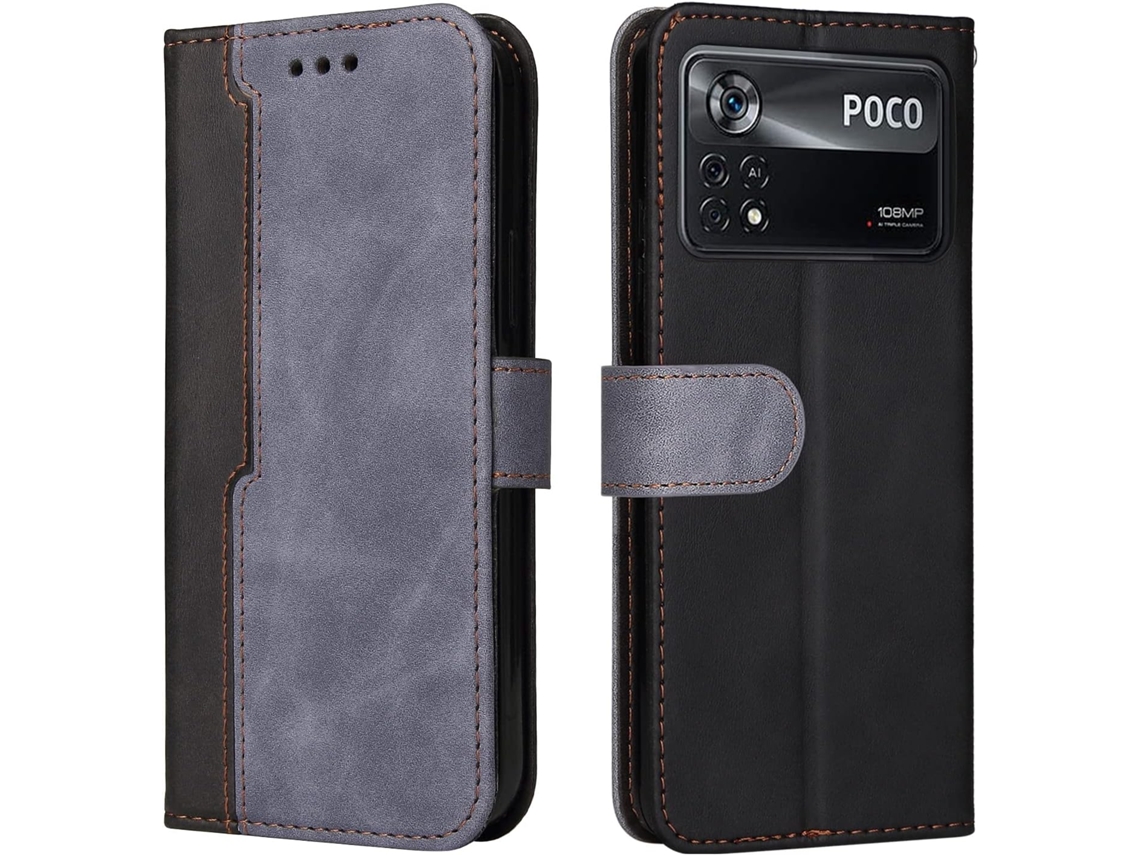 Capa Fólio Antiqueda Proteção para Xiaomi Xiaomi Poco M4 Pro 4G Not Fit 5G HONGWE. Pele Magnética Retro Cinzento