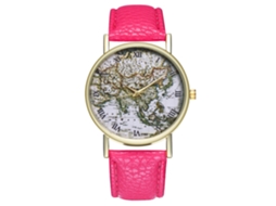 Relógio de casal de quartzo com pulseira de PU e numerais romanos (vermelho e rosa)