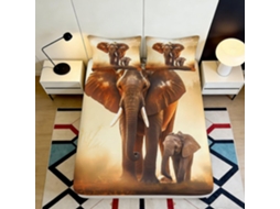 Conjunto de Cama com Estampa Elefante Afric Microfibra Fronha 200x25cm