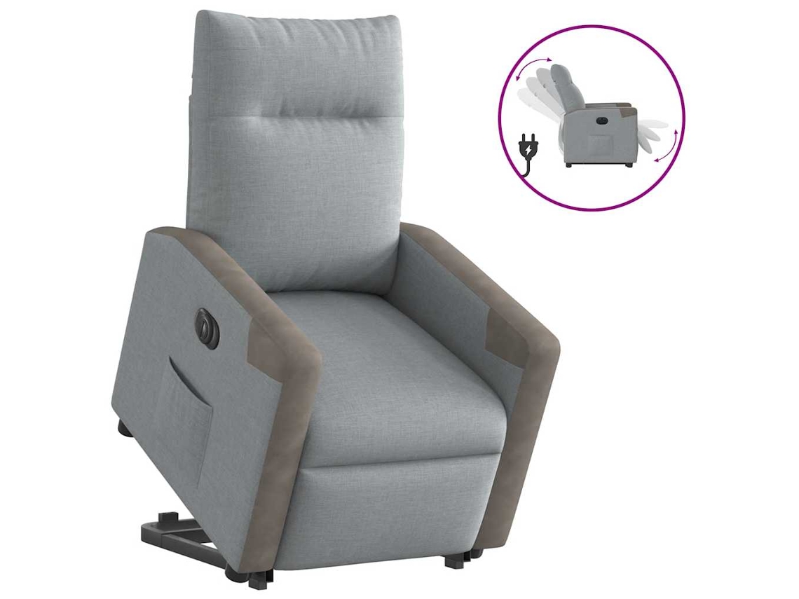 Vidaxl Poltrona Reclinável Elevatória Elétrica Tecido Cinzento-claro