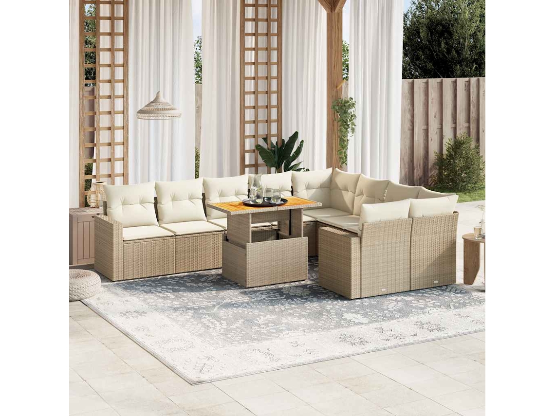 Vidaxl 10 Pcs Conjunto De Sofás P/ Jardim Com Almofadões Vime Pe Bege