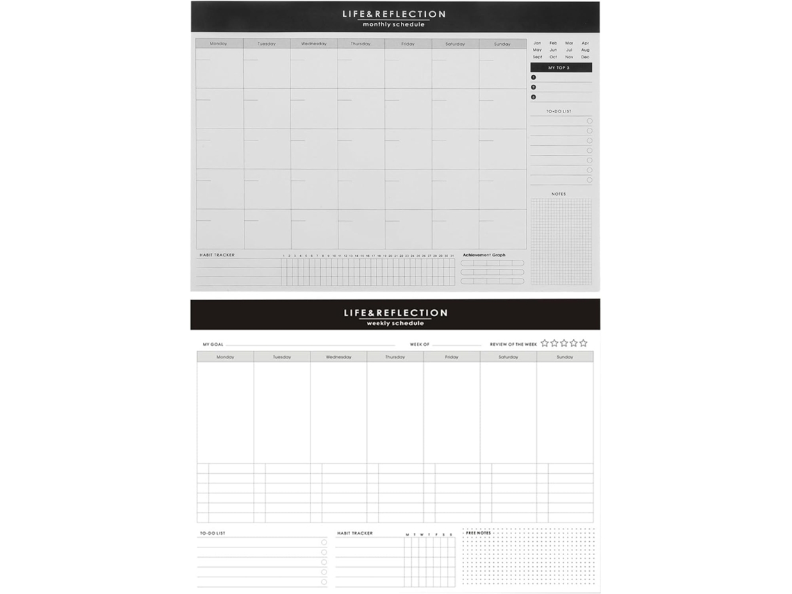 Caderno Organizador de Papel de 2 Peças: Planejador Semanal e Rastreador de Hábitos Mensal para Uso