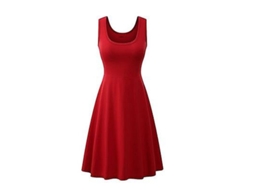 2026 vestido de Verano Mujer Sexy Sin Mangas Cuadrado Solido A line Cintura Alta Casual Rojo